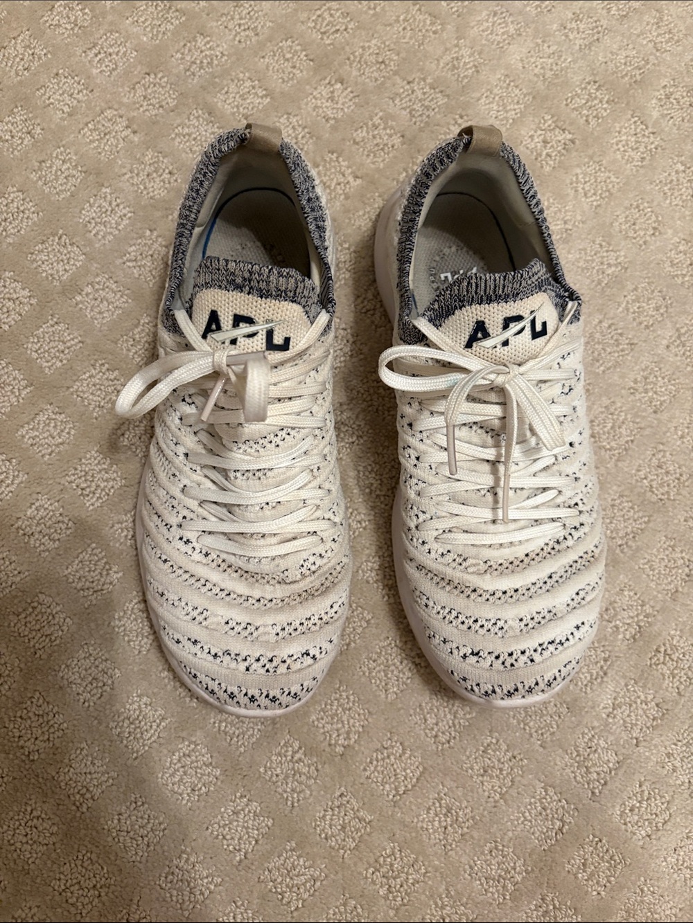 APL Knit Slip-On Sneakers in White and Navy Trim